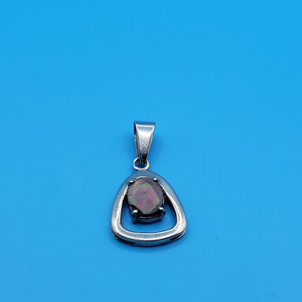 Vintage Sterling silver Oval Abalone Necklace Pendant